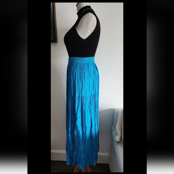 #157 Vintage Crazy Cowgirl Turqouise Maxi Skirt Sz M Country Western Buttons - Picture 6 of 9